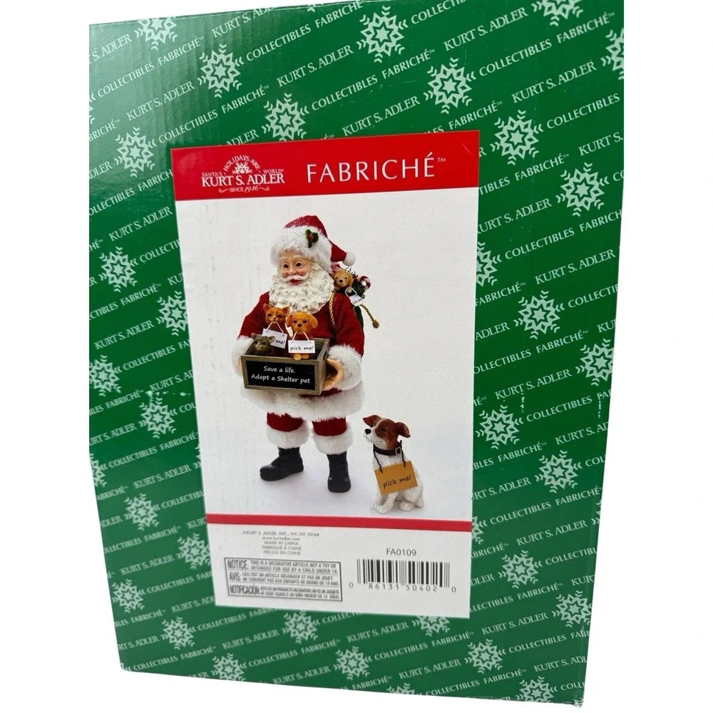 Kurt Adler Adopt-A-Pet Santa With Dog & Cats 2 PC Set 